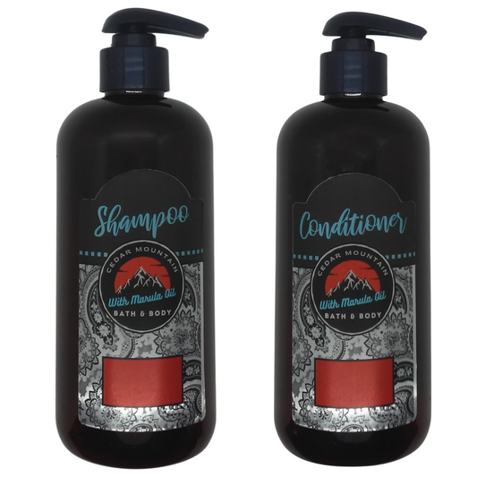 Cedar Mountain Hot Cocoa Scented Marula Oil Shampoo and Conditioner